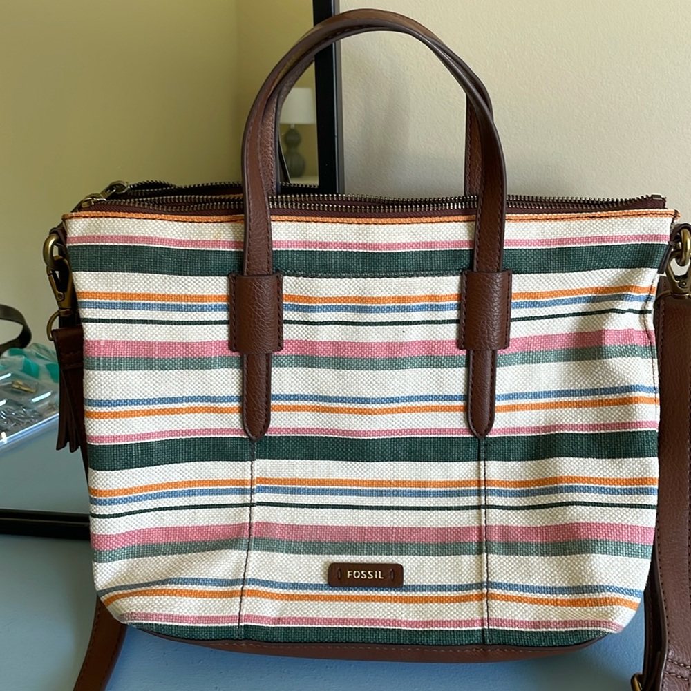 Fossil Skylar canvas striped handbag